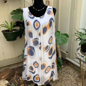 “M” made in Italy dress. Size large,  sheer fabric with full slip and silk blend